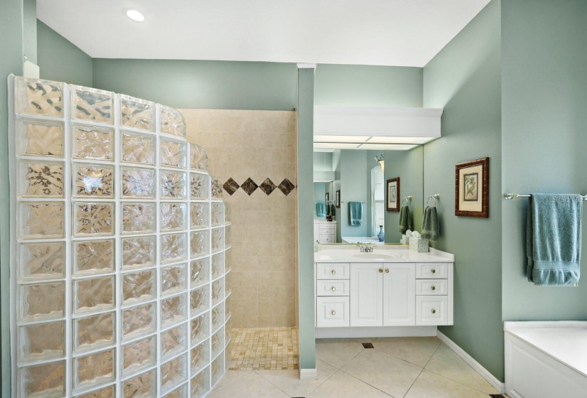 Glass Block Accented Walk in shower