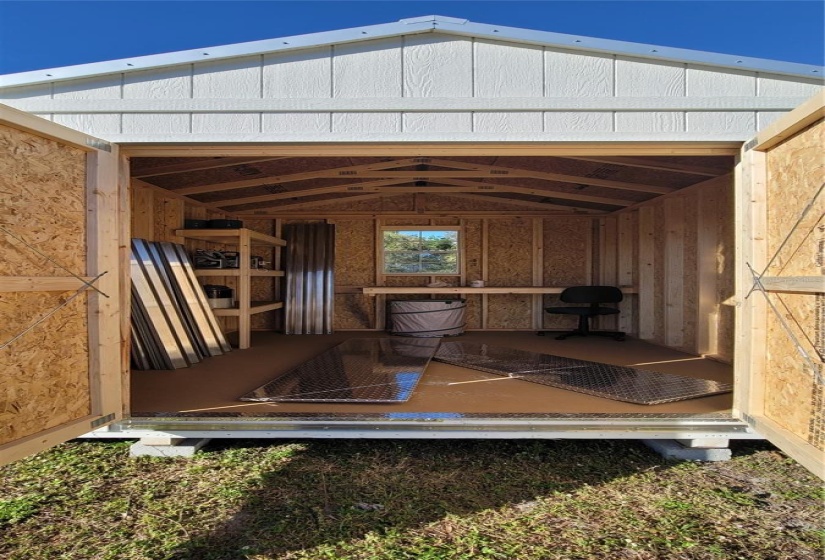 interior of shed w/ hurricane shutters