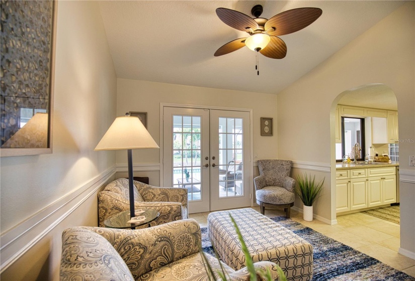 Cozy living room off kitchen and covered lanai