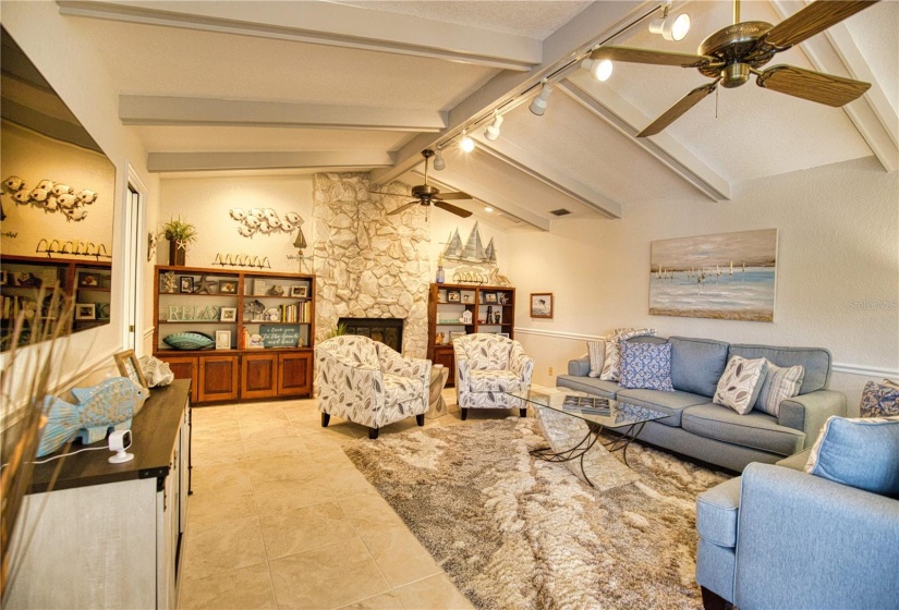 Cathedral ceiling family room